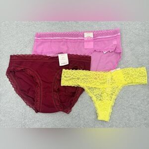 3For$20 Auden Set of 3 Pink/Burgundy/Yellow Panties/Thong size XS